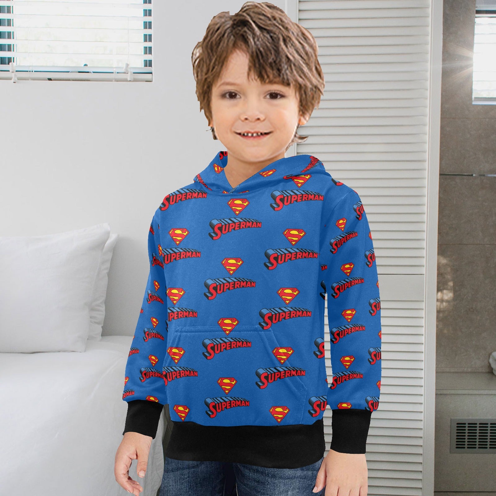 Super Hero Pattern -Little Boys' Long Sleeve Hoodie