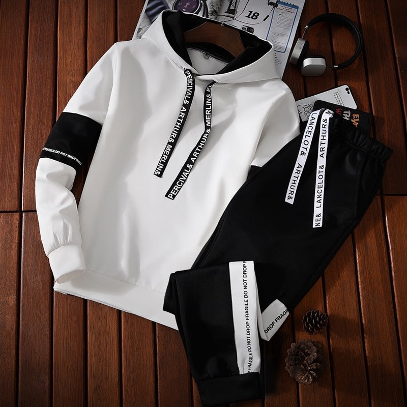 Men's hoodie thin long sleeve suit youth student sportswear male edition trend 2 sets a set