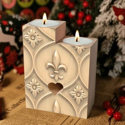 Gold Fleur delis Pattern II Wooden Candle Holder (Without Candle)