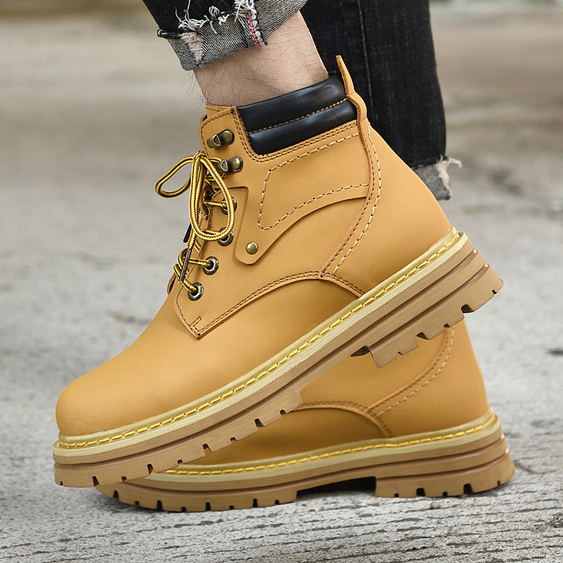 Men's Spring High help work boots British style men with velvet cotton shoes platform anti-leather shoes