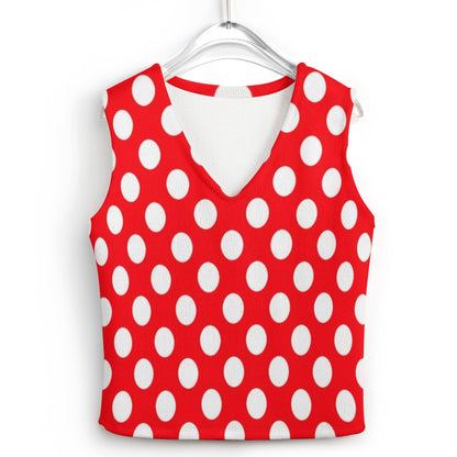 KSC's Exclusive Polka Dot Designs Women's Long Sleeve Button Knit Vest- 10 Options Inside