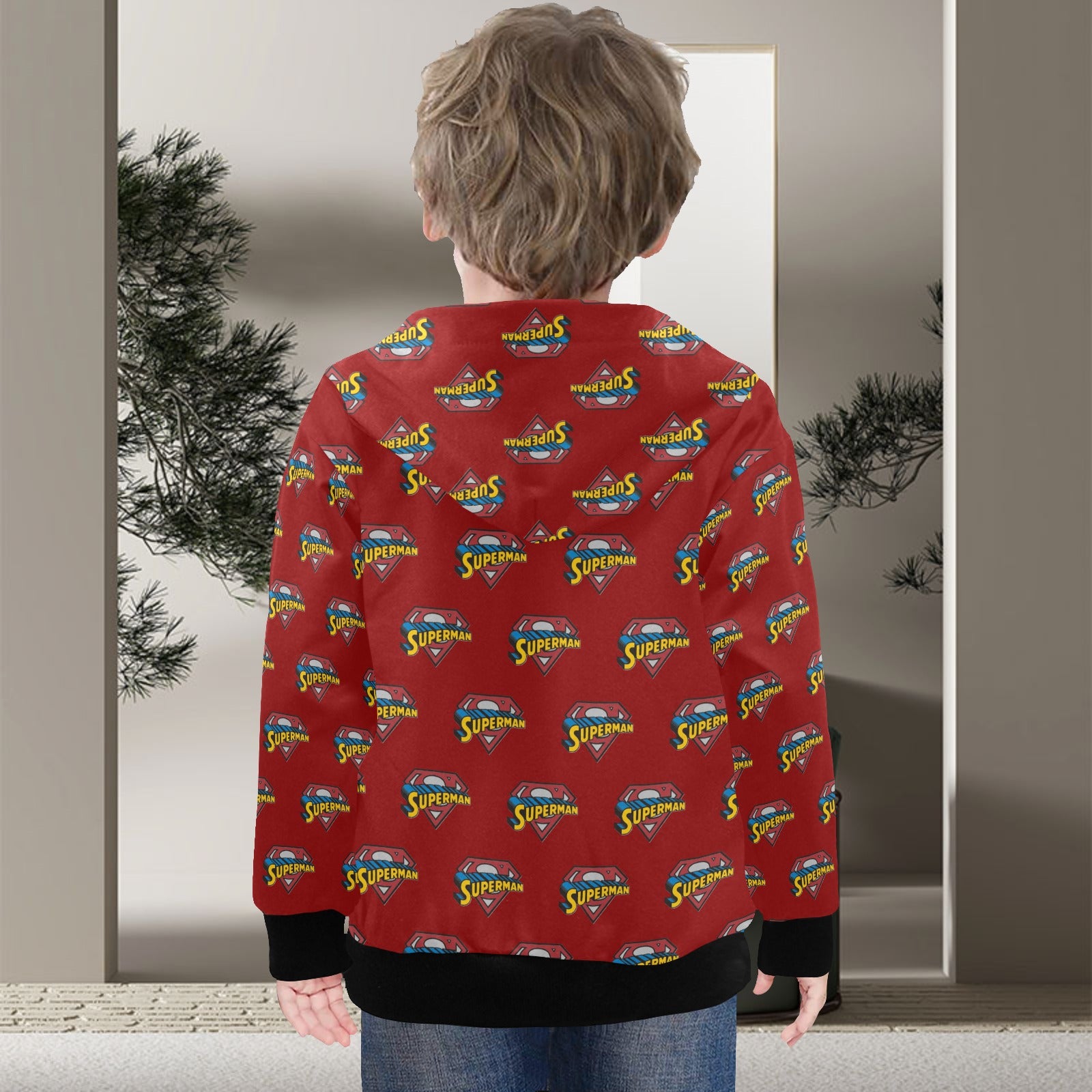 Super Hero Pattern -Little Boys' Long Sleeve Hoodie