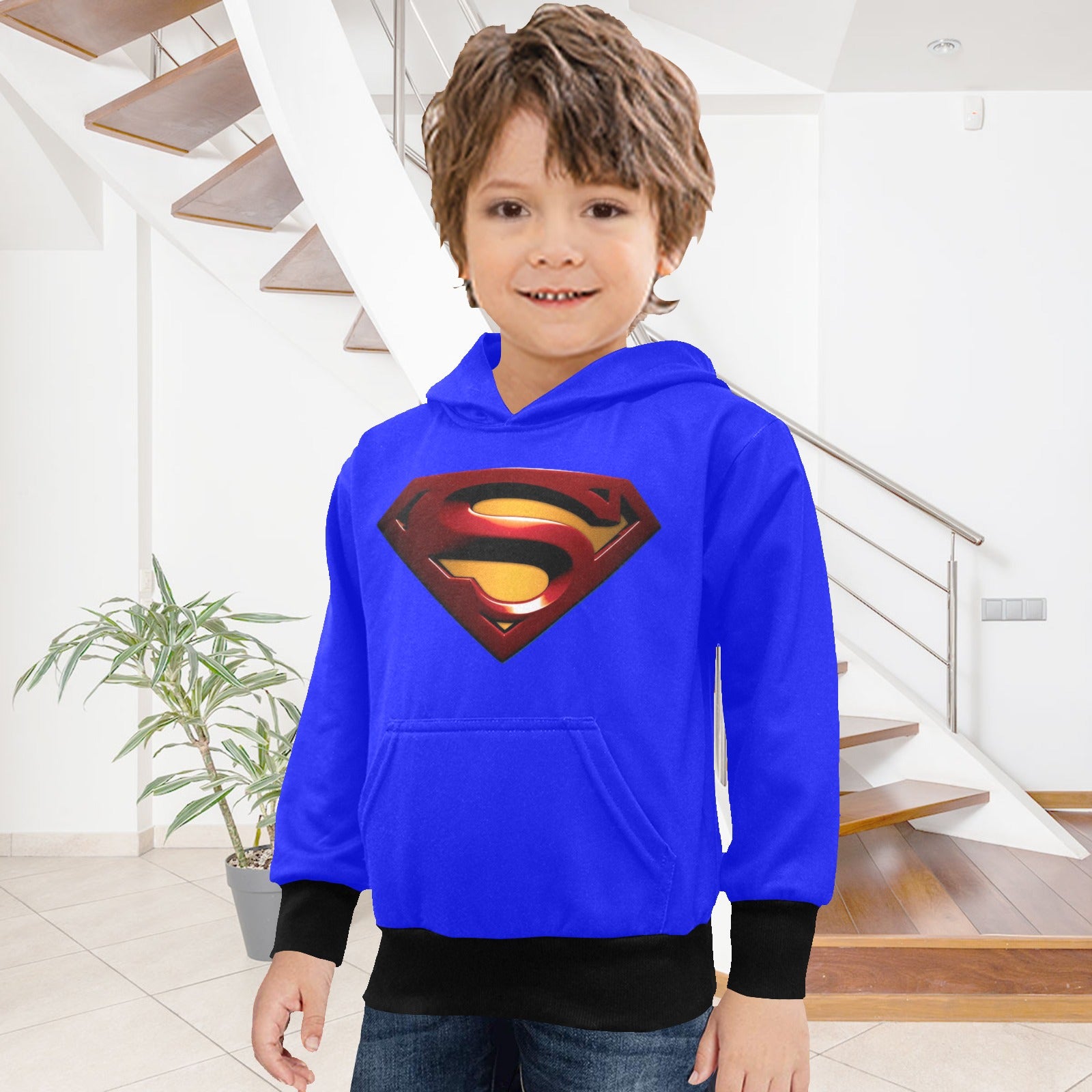 Super Hero Pattern -Little Boys' Long Sleeve Hoodie