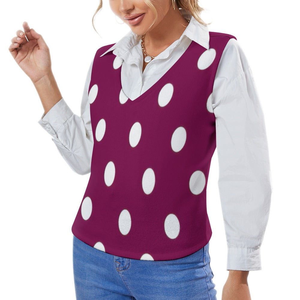 KSC's Exclusive Polka Dot Designs Women's Long Sleeve Button Knit Vest- 10 Options Inside
