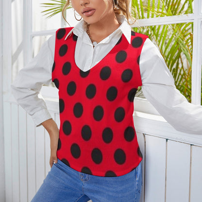 KSC's Exclusive Polka Dot Designs Women's Long Sleeve Button Knit Vest- 10 Options Inside