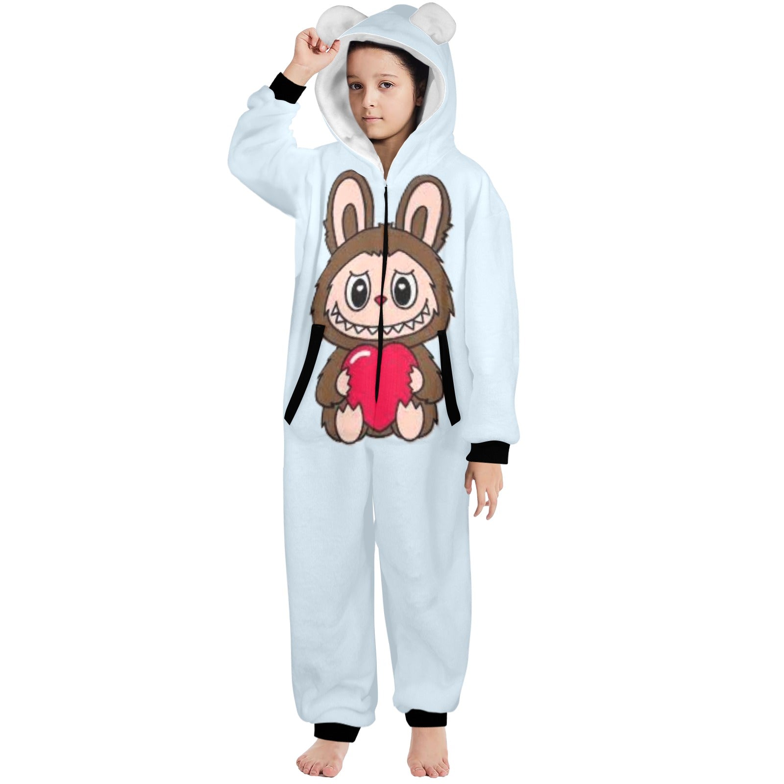 KSC's Exclusive Big Kids Onesie Labubu (8 to 15 Years) Light Blue Brown Labubu w/Heart