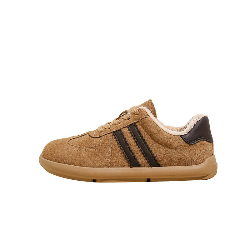 Real soft leather German training shoes women's new autumn retro flat casual shoes plus velvet all white shoes sports women's shoes