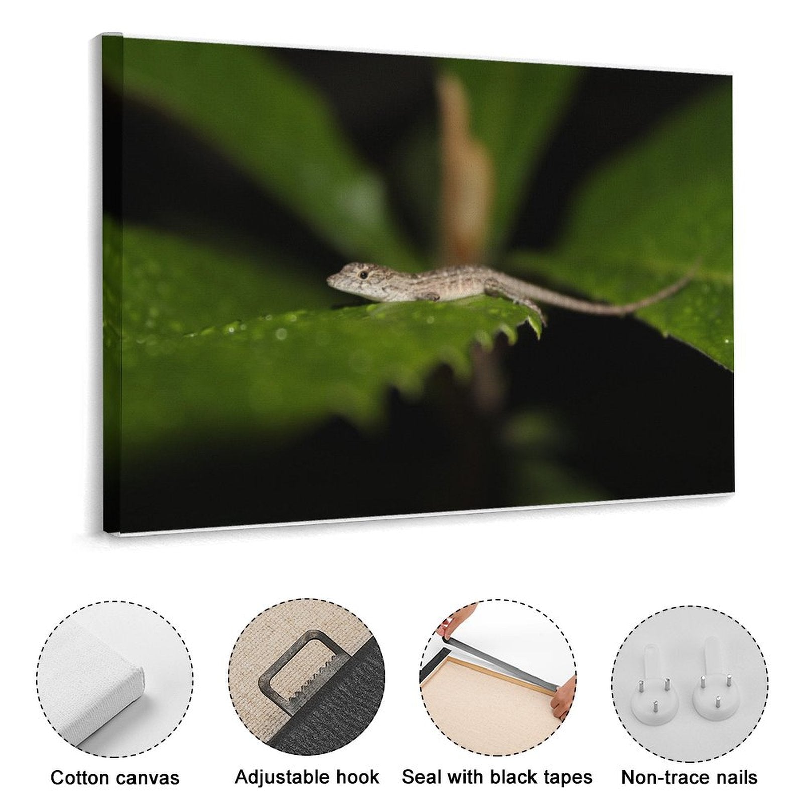 Leaf Lounge: The Lizard’s Retreat Hanging picture Frame Canvas Print 40×30cm (Horizontal)