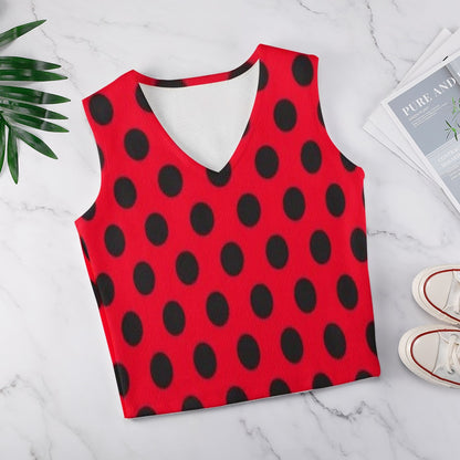 KSC's Exclusive Polka Dot Designs Women's Long Sleeve Button Knit Vest- 10 Options Inside