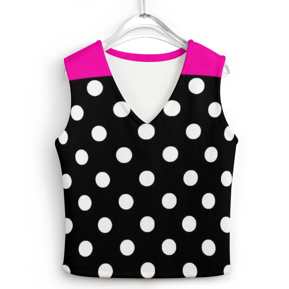 KSC's Exclusive Polka Dot Designs Women's Long Sleeve Button Knit Vest- 10 Options Inside