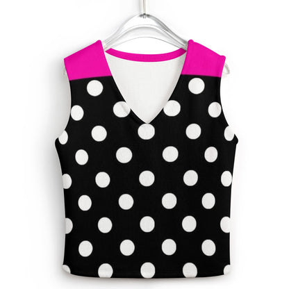 KSC's Exclusive Polka Dot Designs Women's Long Sleeve Button Knit Vest- 10 Options Inside