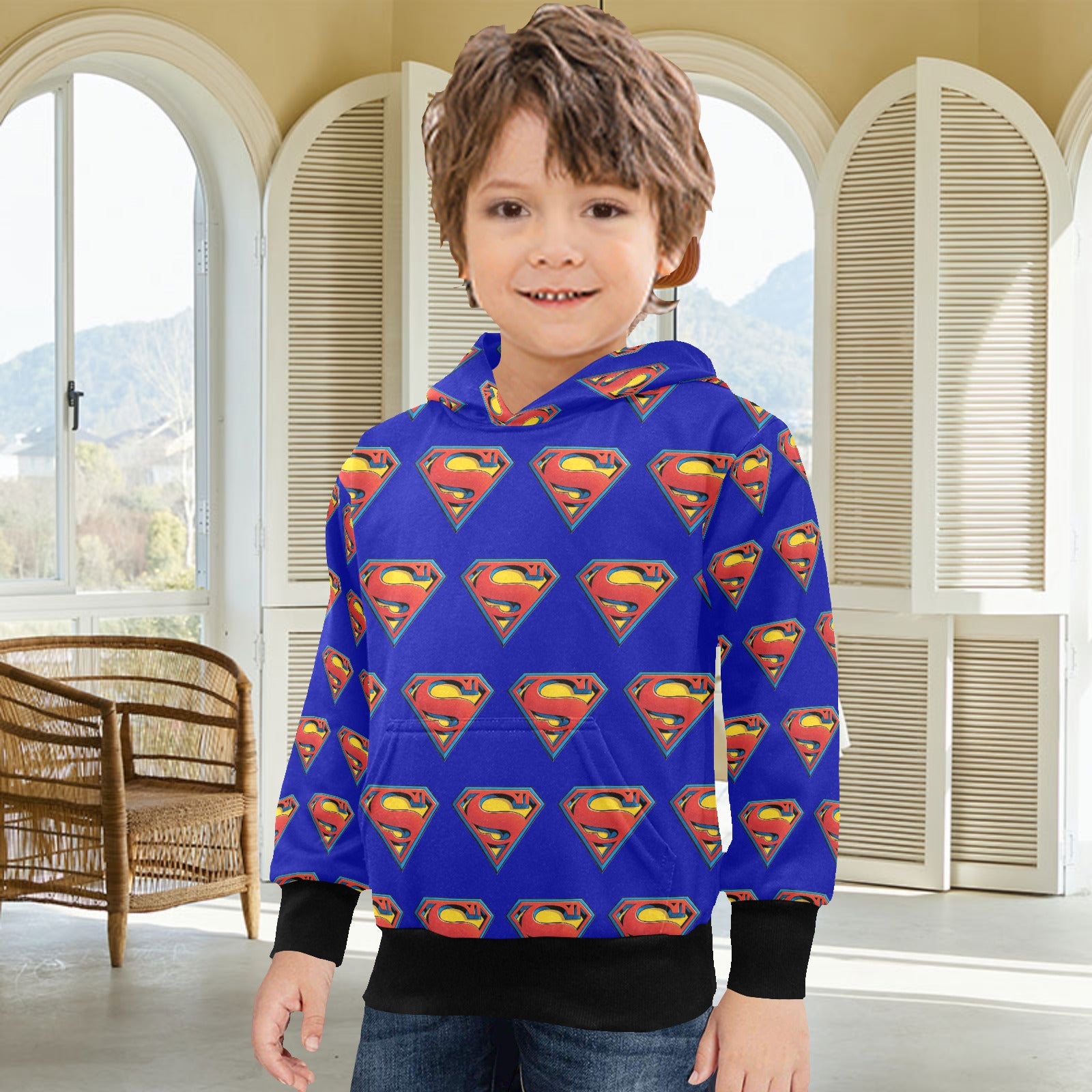 Super Hero Pattern -Little Boys' Long Sleeve Hoodie