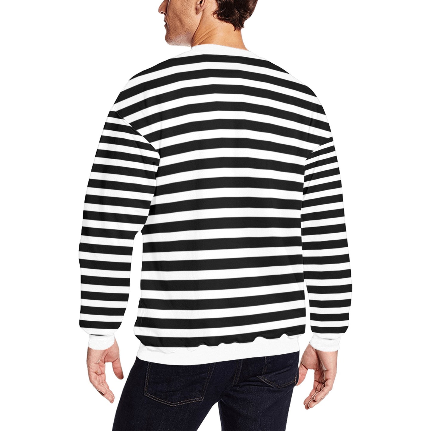 Black and White Lines Striped Sweater -Men's Sweatshirts Men's Crew Neck Sweatshirt (Model H18)
