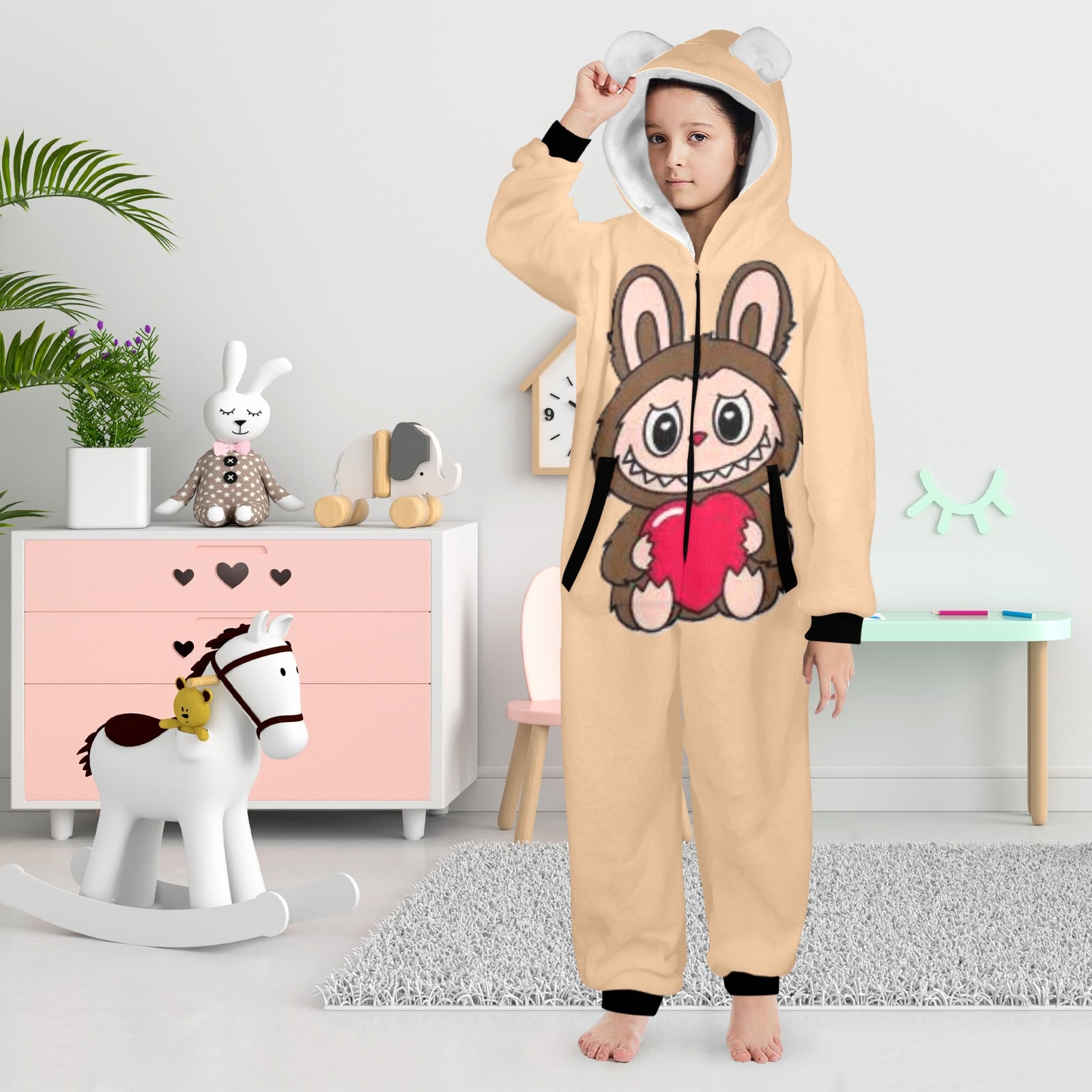KSC's Exclusive Big Kids Onesie Labubu (8 to 15 Years) Tan Brown Labubu w/Heart