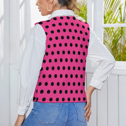 KSC's Exclusive Polka Dot Designs Women's Long Sleeve Button Knit Vest- 10 Options Inside
