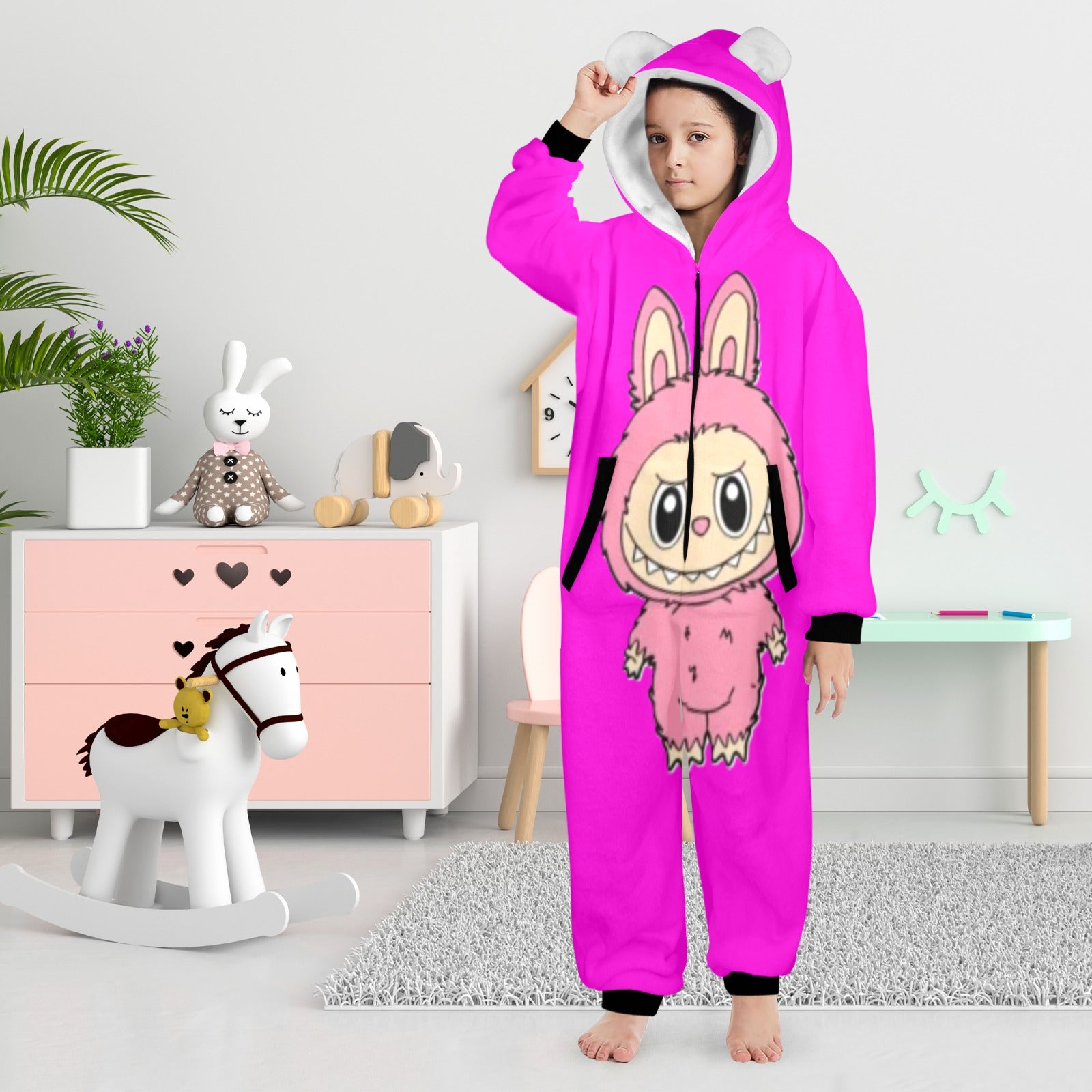 KSC's Exclusive Big Kids Onesie Labubu (8 to 15 Years) Hot Pink with Pink Labubu