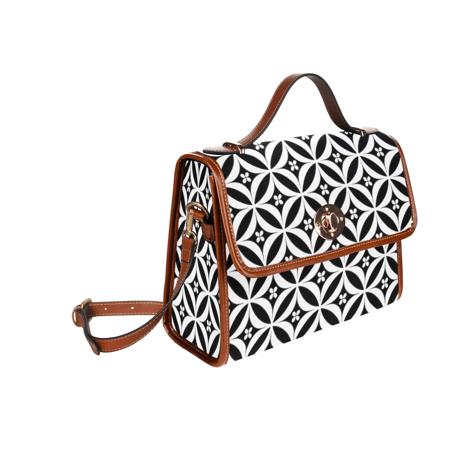 Shopksc.com Exclusive Black and White Floral Geometric Pattern Designs Handbag Fashion 