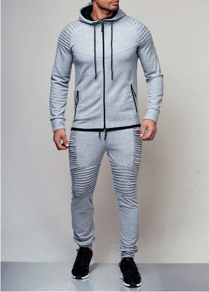 Stylish & Sporty Jogging Suit Men's Leisure sports long sleeve suit pure color Cardigan Hoodie Pants two pieces -Track Suit