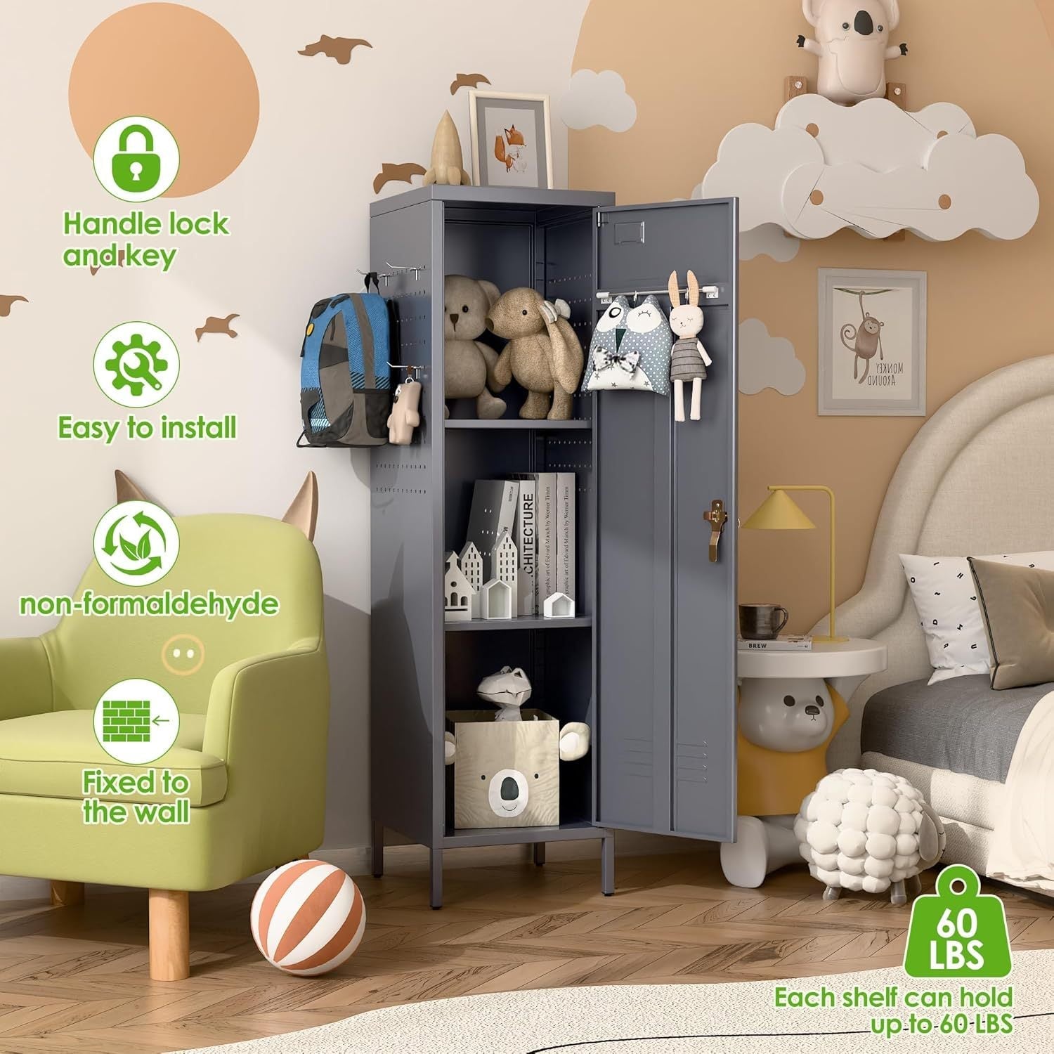 Metal Lockers For Kids, Teens, College Dorms, or Employees With Handle,Metal Storage Locker