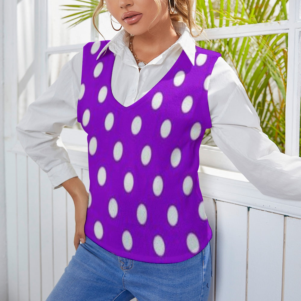 KSC's Exclusive Polka Dot Designs Women's Long Sleeve Button Knit Vest- 10 Options Inside