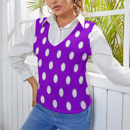 KSC's Exclusive Polka Dot Designs Women's Long Sleeve Button Knit Vest- 10 Options Inside
