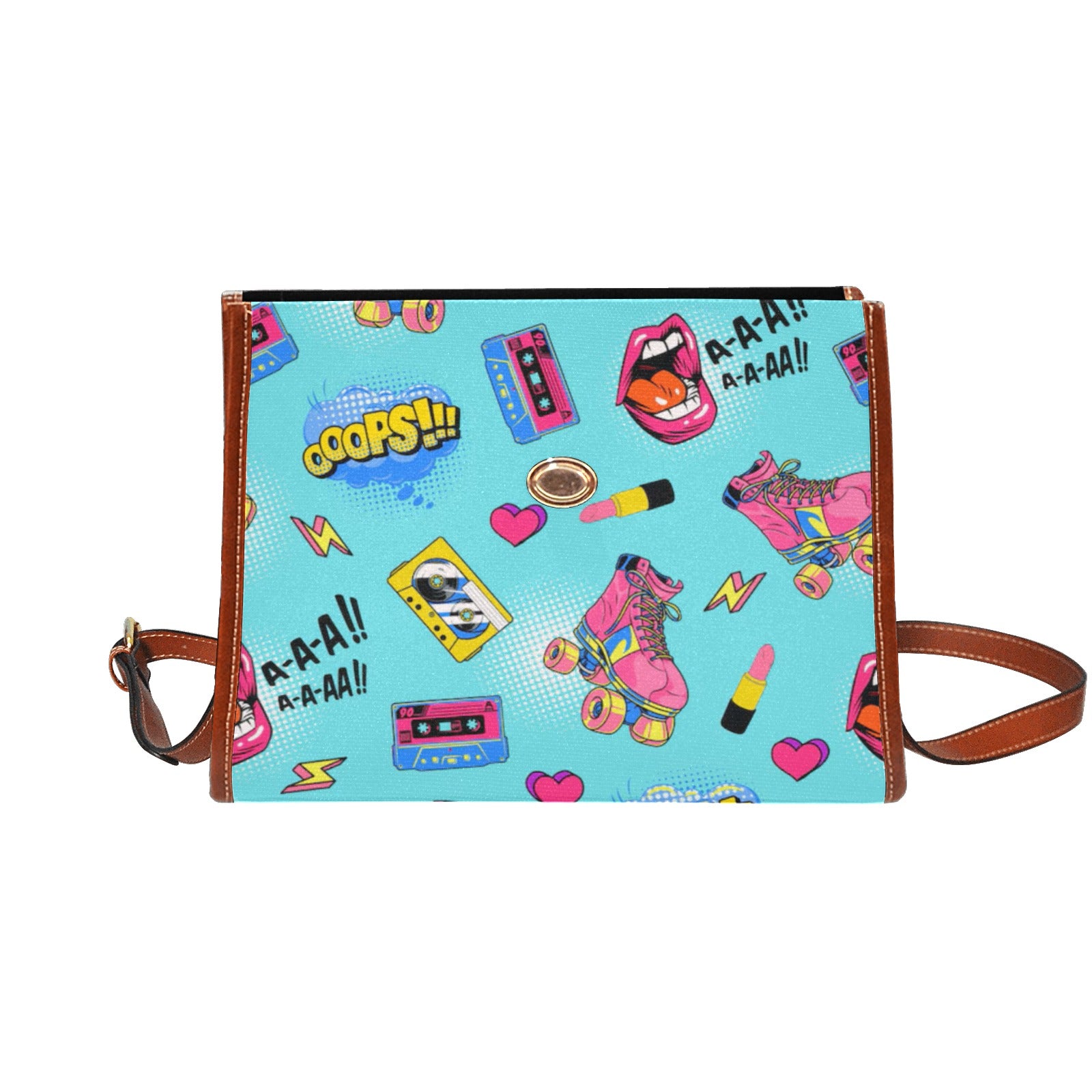 KSC's Custom Design's Waterproof Hand Bag-Brown Handle - 10 Options -Awesome Deal - Pop Art Designs, Polka Dots, Geometric Patterns