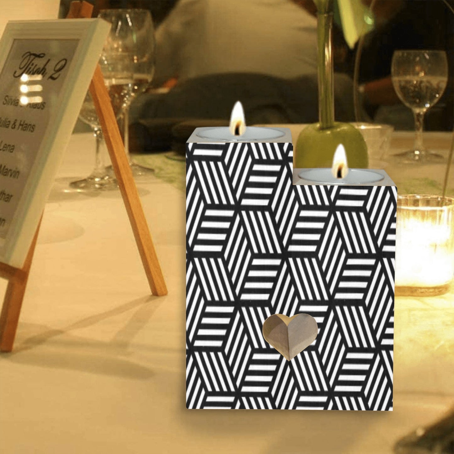 3D Geometric Square Candle Holder Wooden Candle Holder (Without Candle)