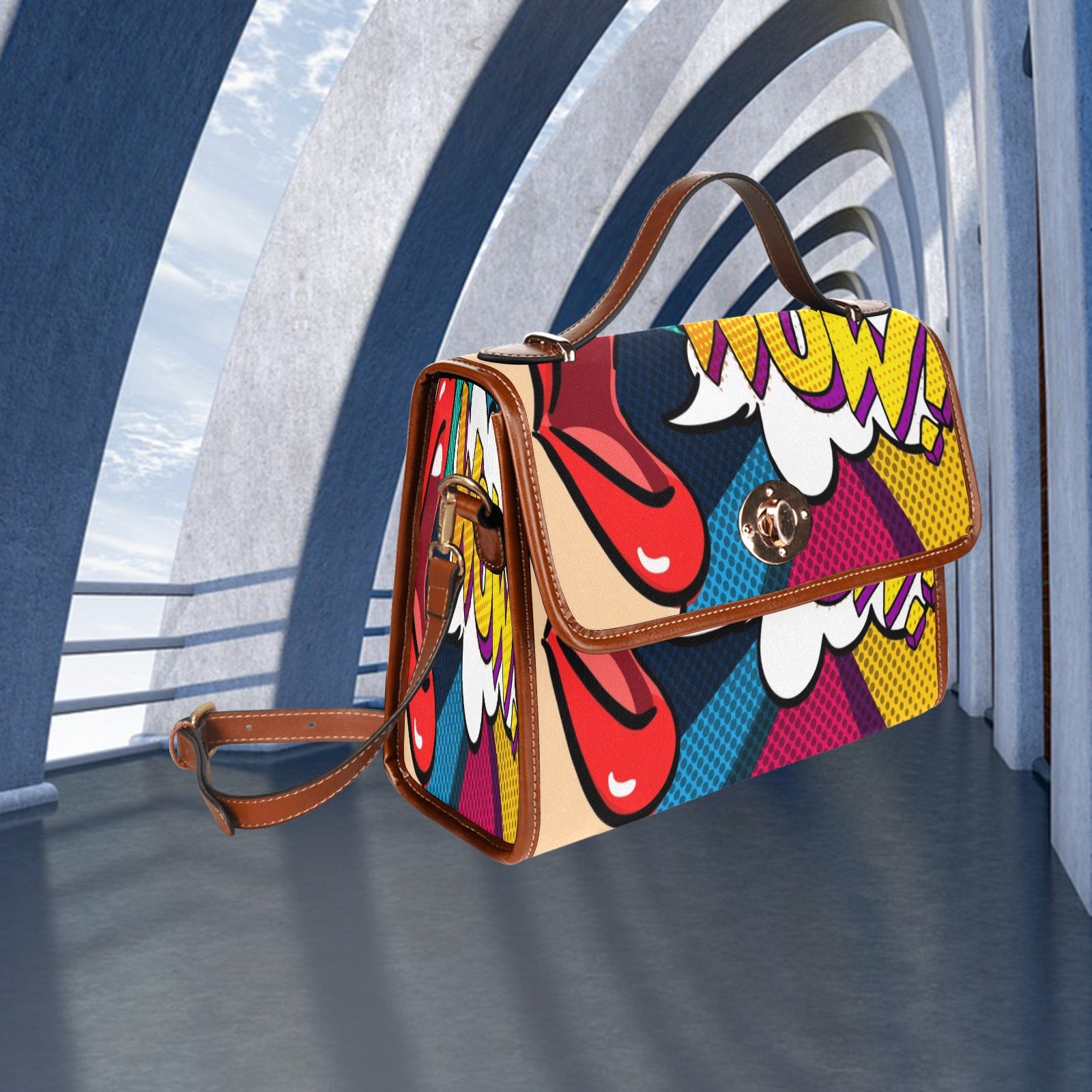 KSC's Custom Design's Waterproof Hand Bag-Brown Handle - 10 Options -Awesome Deal - Pop Art Designs, Polka Dots, Geometric Patterns