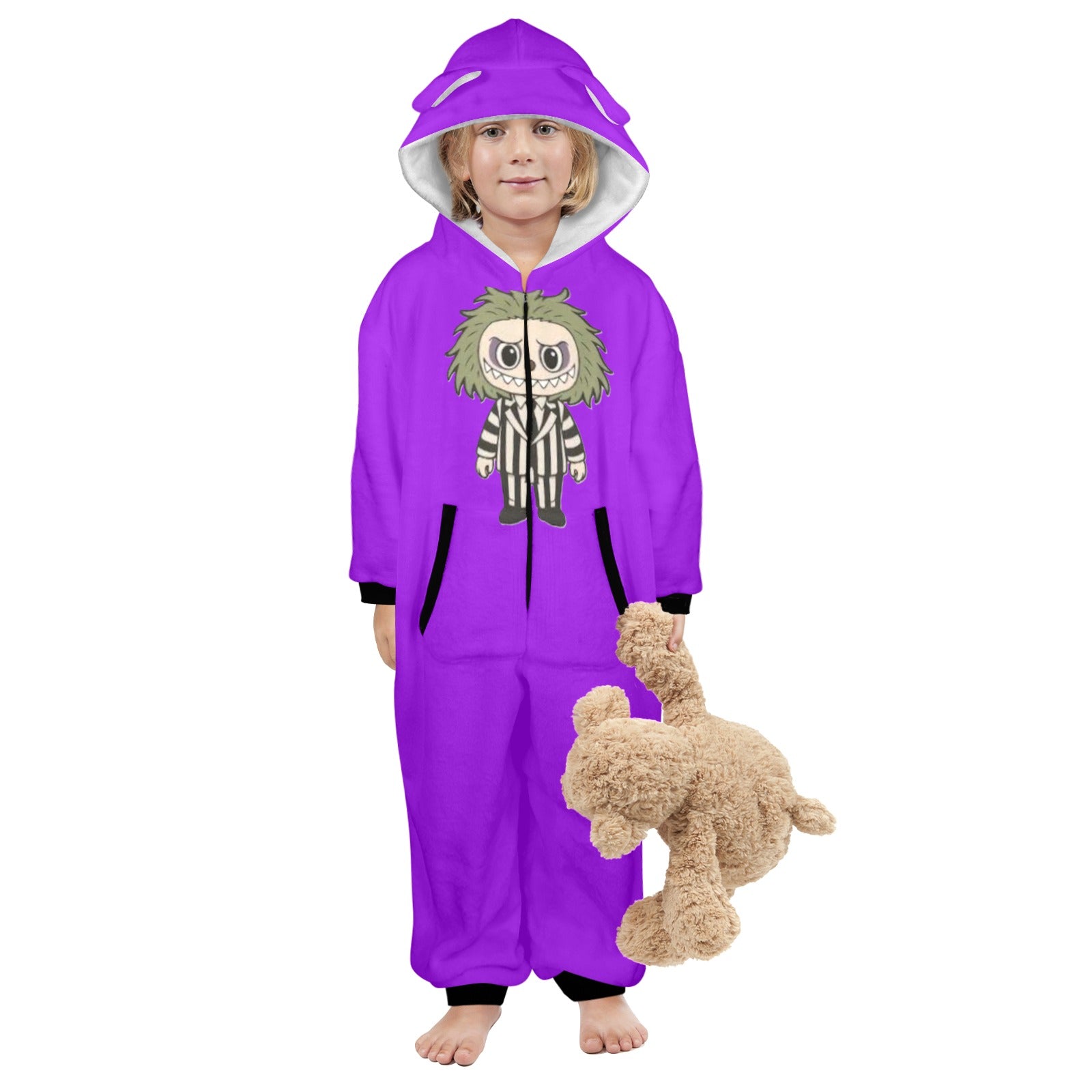 KSC's Halloween Purple Beetle J Labubu Little Kid Unisex Onesie (2 to 7 Years) Hooded Onesie Pajamas For Little Kids