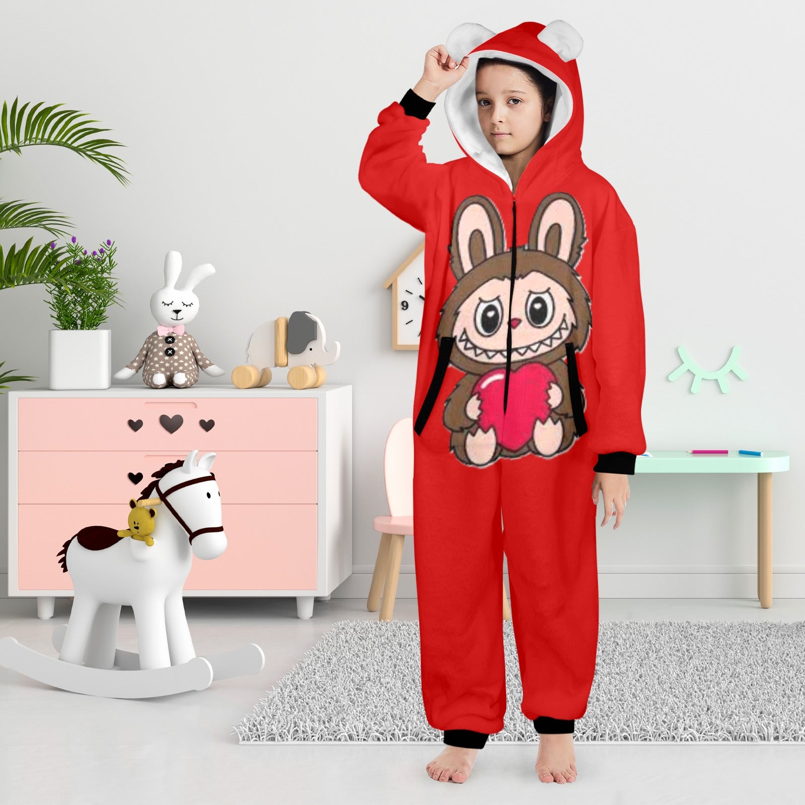 KSC's Exclusive Big Kids Onesie Labubu (8 to 15 Years) Red Brown Labubu w/Heart
