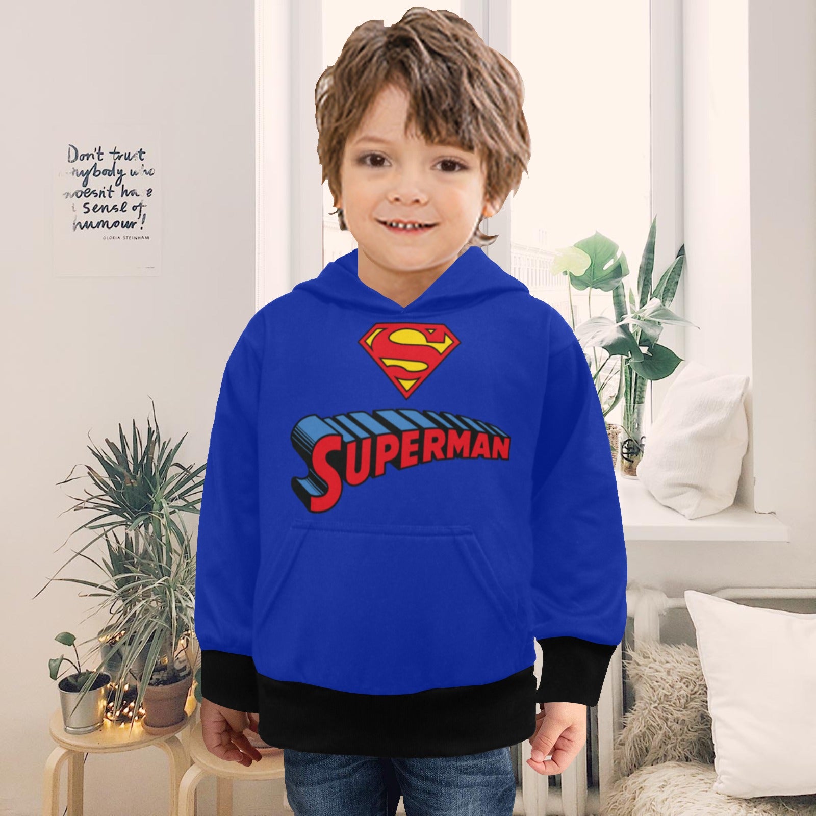 Super Hero Pattern -Little Boys' Long Sleeve Hoodie