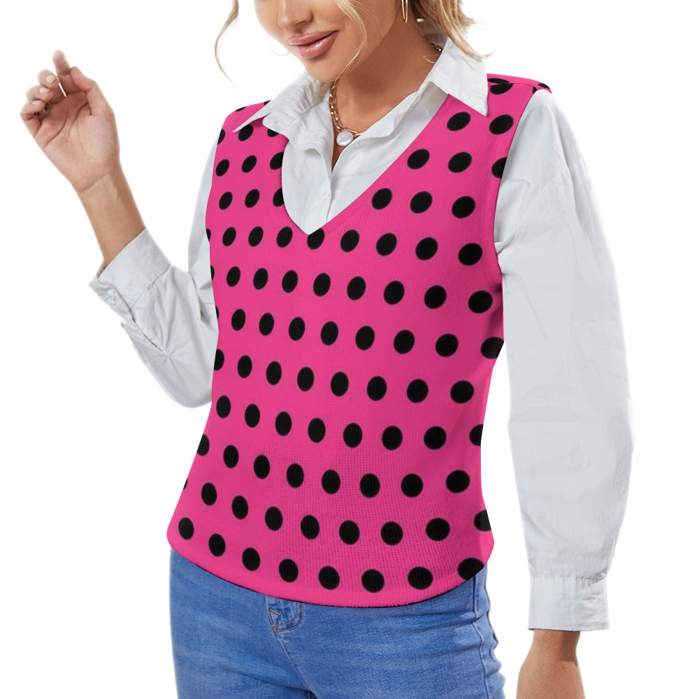 KSC's Exclusive Polka Dot Designs Women's Long Sleeve Button Knit Vest- 10 Options Inside