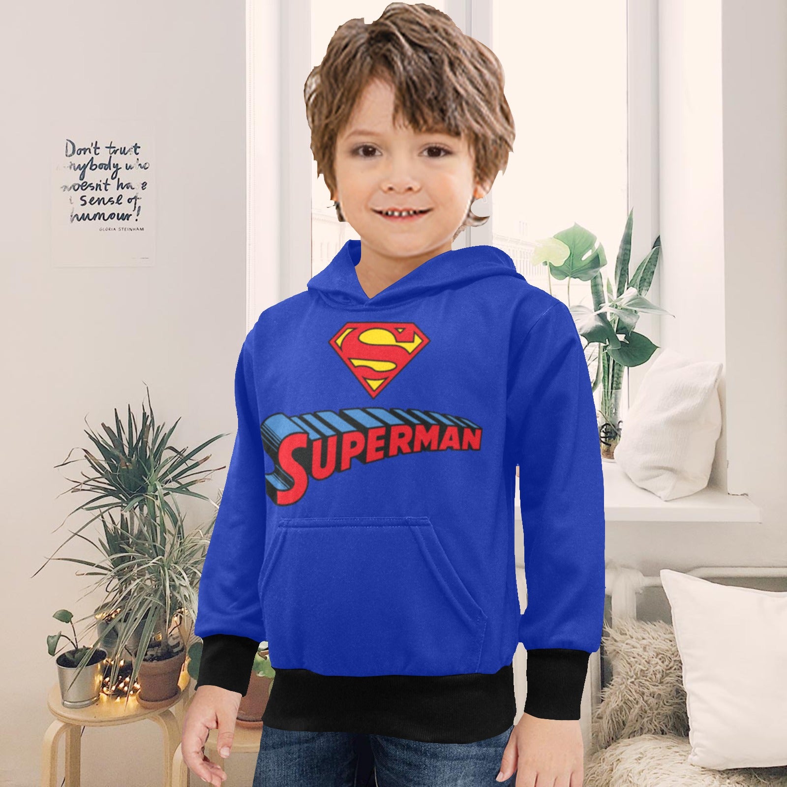 Super Hero Pattern -Little Boys' Long Sleeve Hoodie