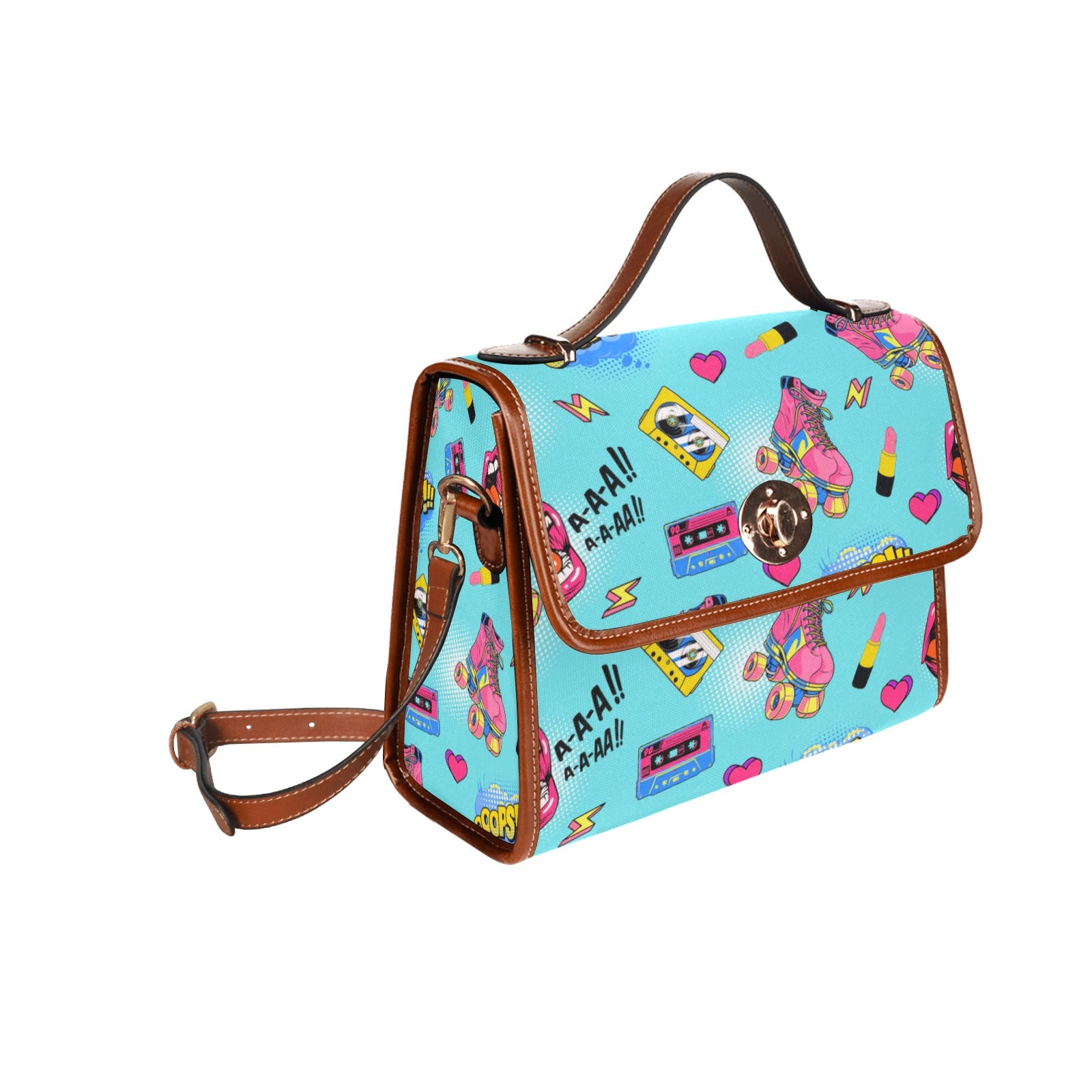 KSC's Custom Design's Waterproof Hand Bag-Brown Handle - 10 Options -Awesome Deal - Pop Art Designs, Polka Dots, Geometric Patterns