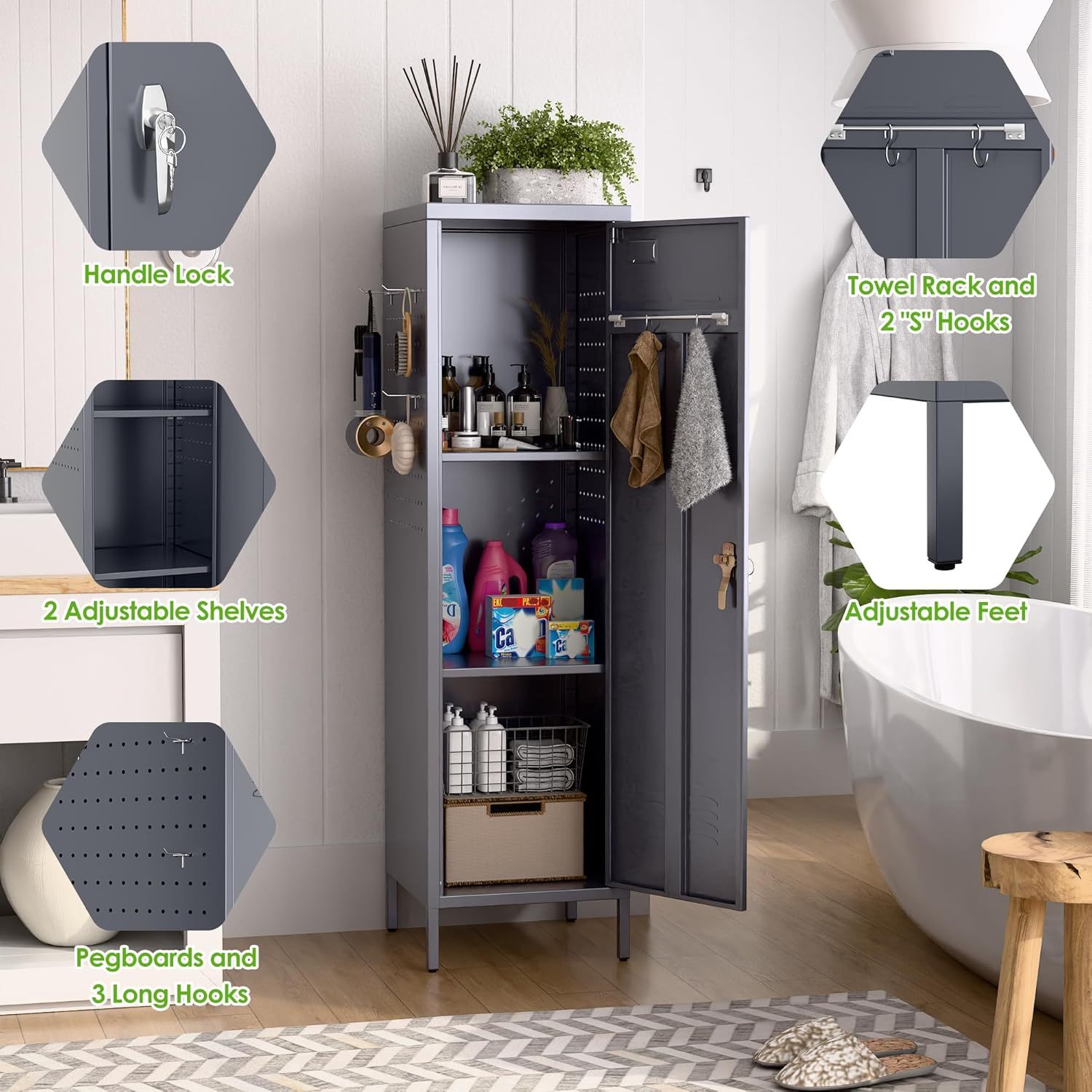 Metal Lockers For Kids, Teens, College Dorms, or Employees With Handle,Metal Storage Locker