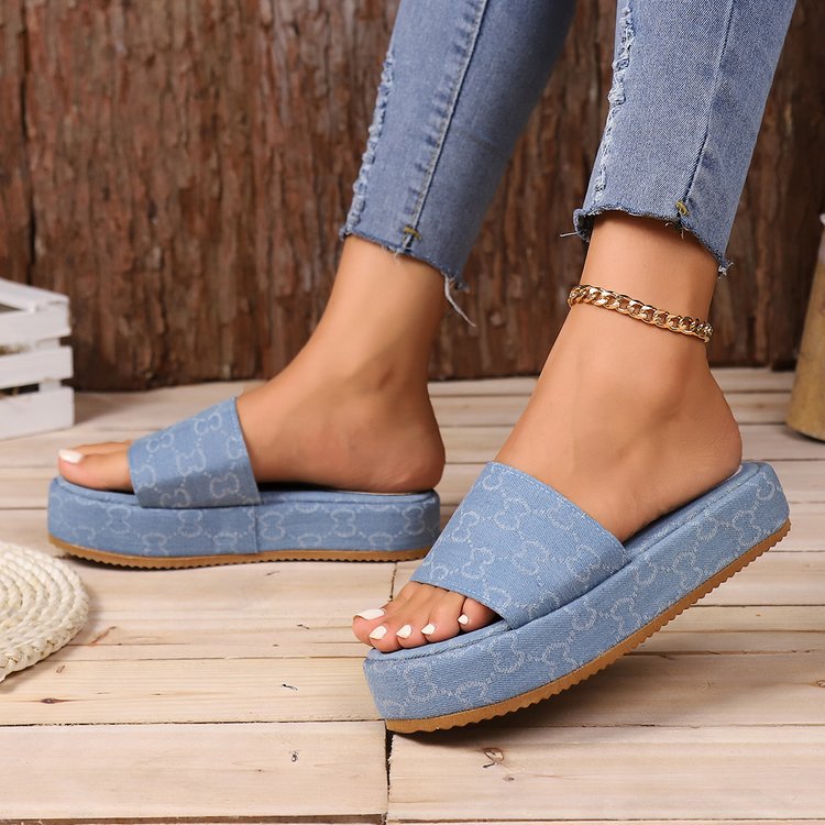Large Size Platform Women Slip Ons ss women wear new wash letter embroidery one word muffin platform ss
