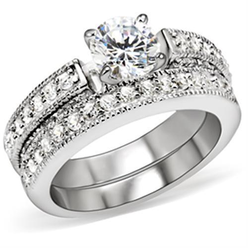 Beautiful Engagement/Wedding Ring -5X016 - Rhodium Brass Ring with AAA Grade CZ  in Clear