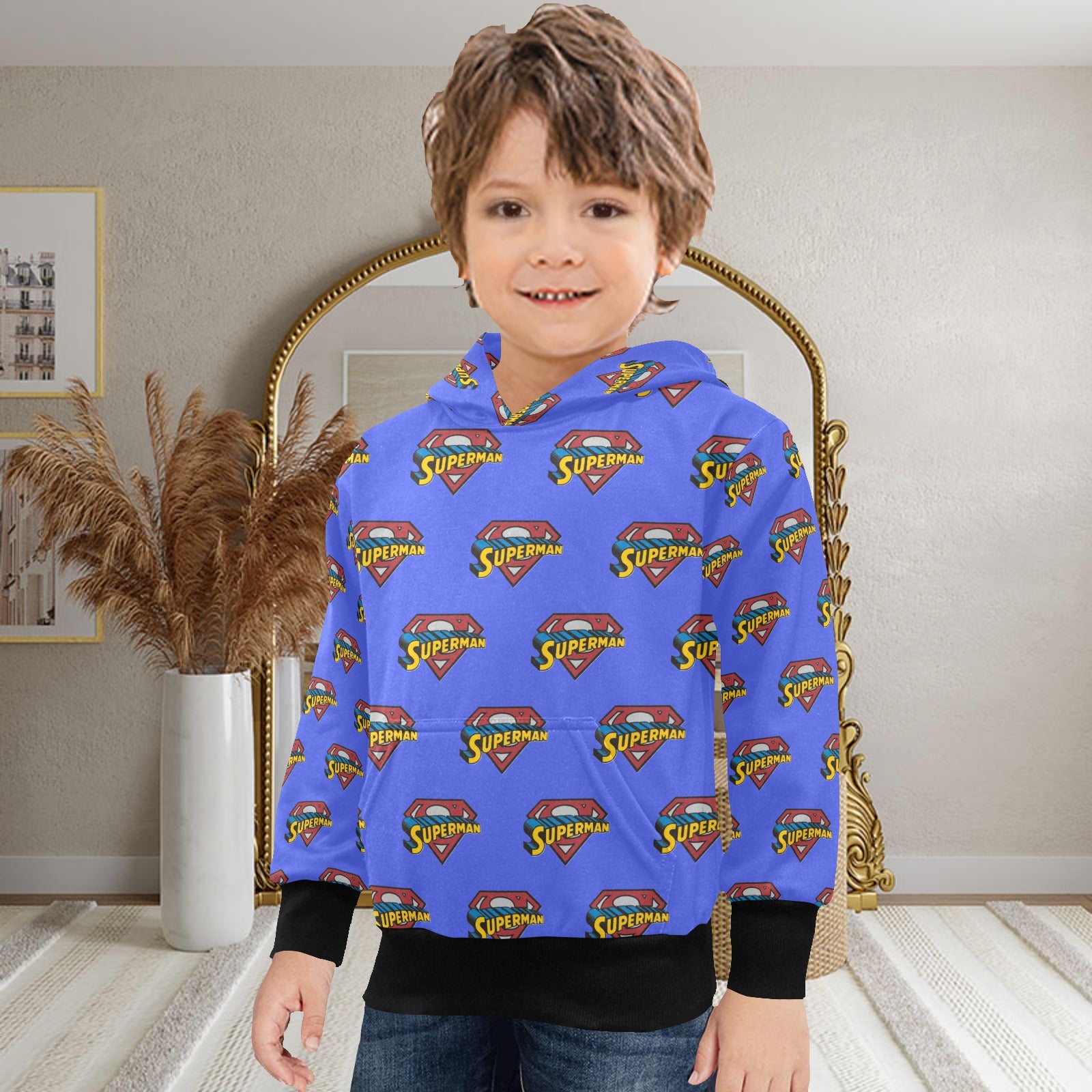 Super Hero Pattern -Little Boys' Long Sleeve Hoodie