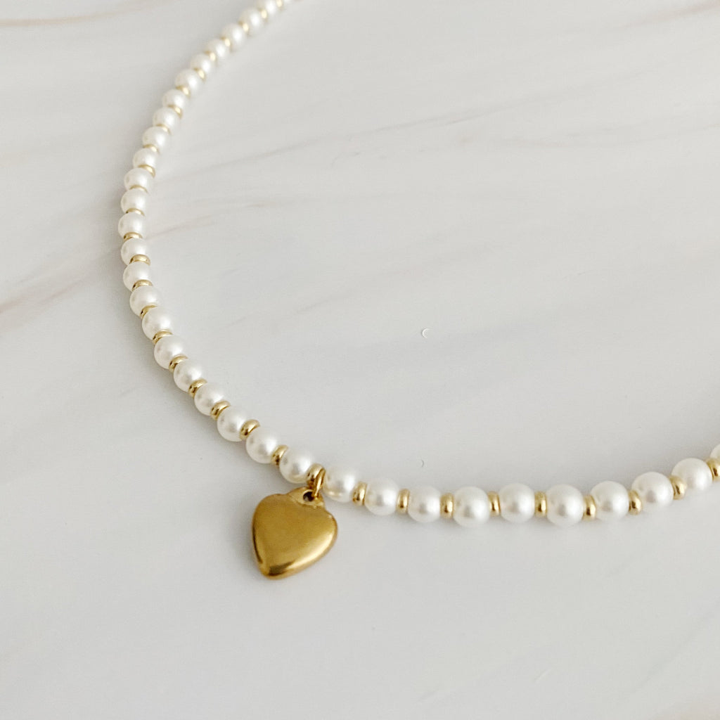 Beautiful Pearl And Gold Bauble Heart Necklace