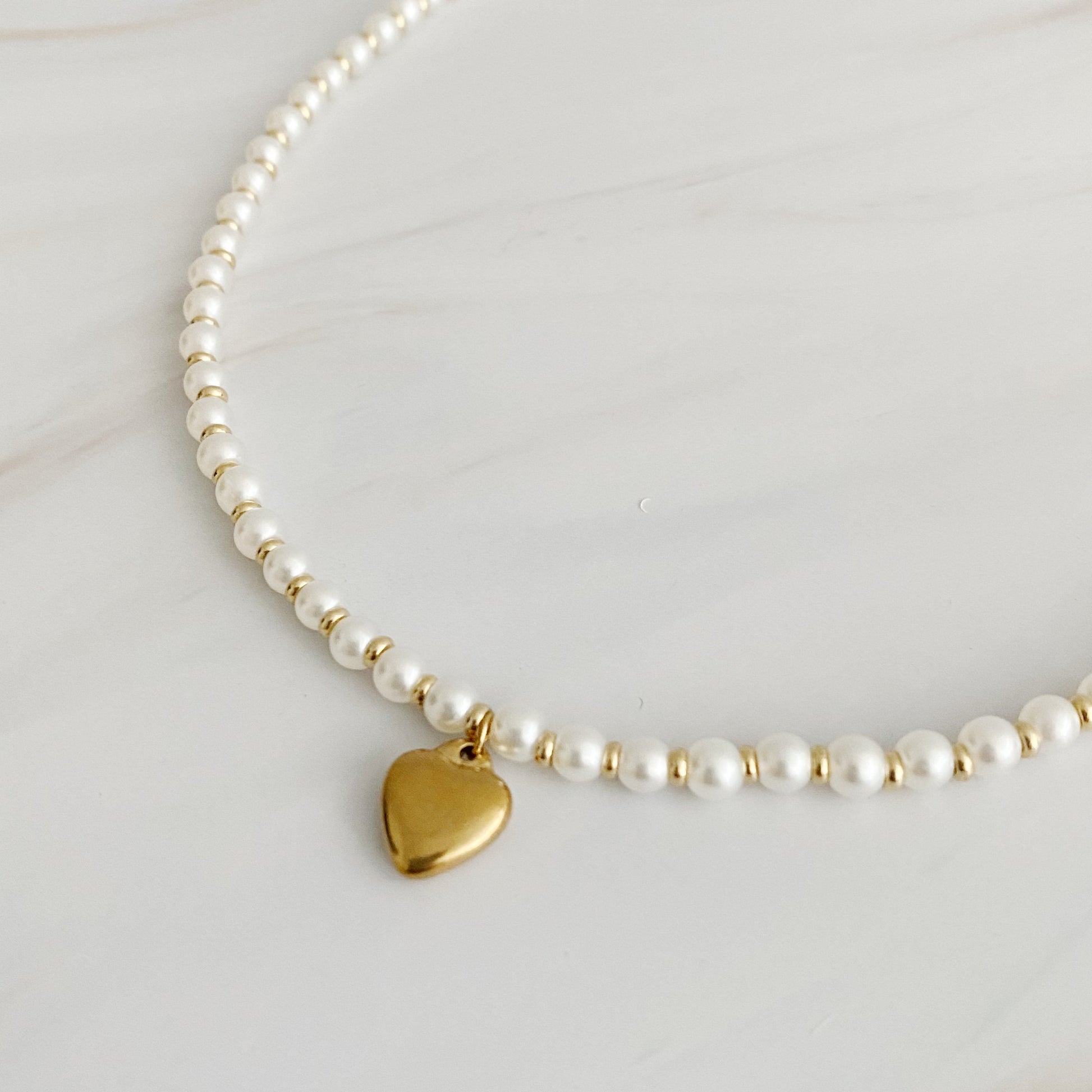 Beautiful Pearl And Gold Bauble Heart Necklace