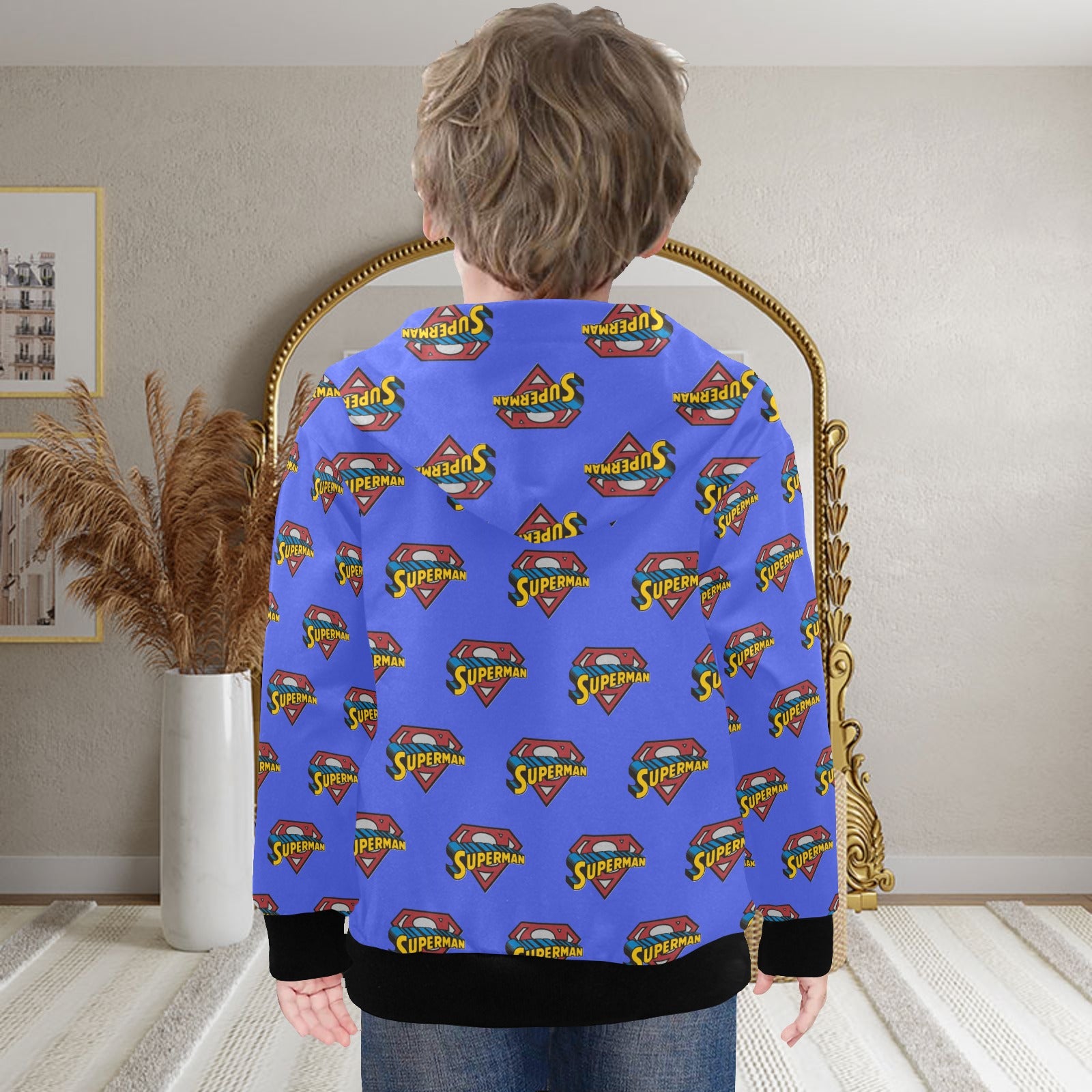 Super Hero Pattern -Little Boys' Long Sleeve Hoodie