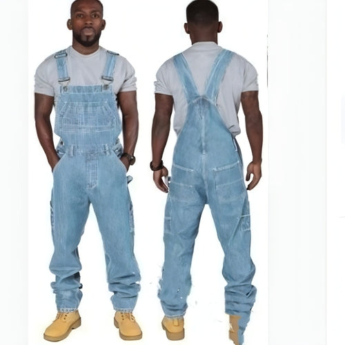 Hot Style Denim Overalls RuggedForm™ – Men's Loose-Fit Denim Utility Overalls