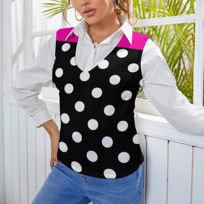 KSC's Exclusive Polka Dot Designs Women's Long Sleeve Button Knit Vest- 10 Options Inside