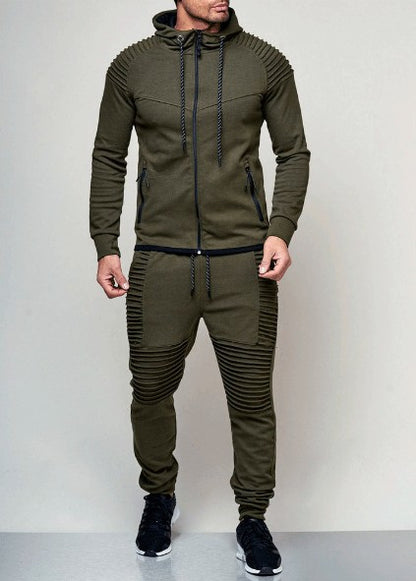 Stylish & Sporty Jogging Suit Men's Leisure sports long sleeve suit pure color Cardigan Hoodie Pants two pieces -Track Suit