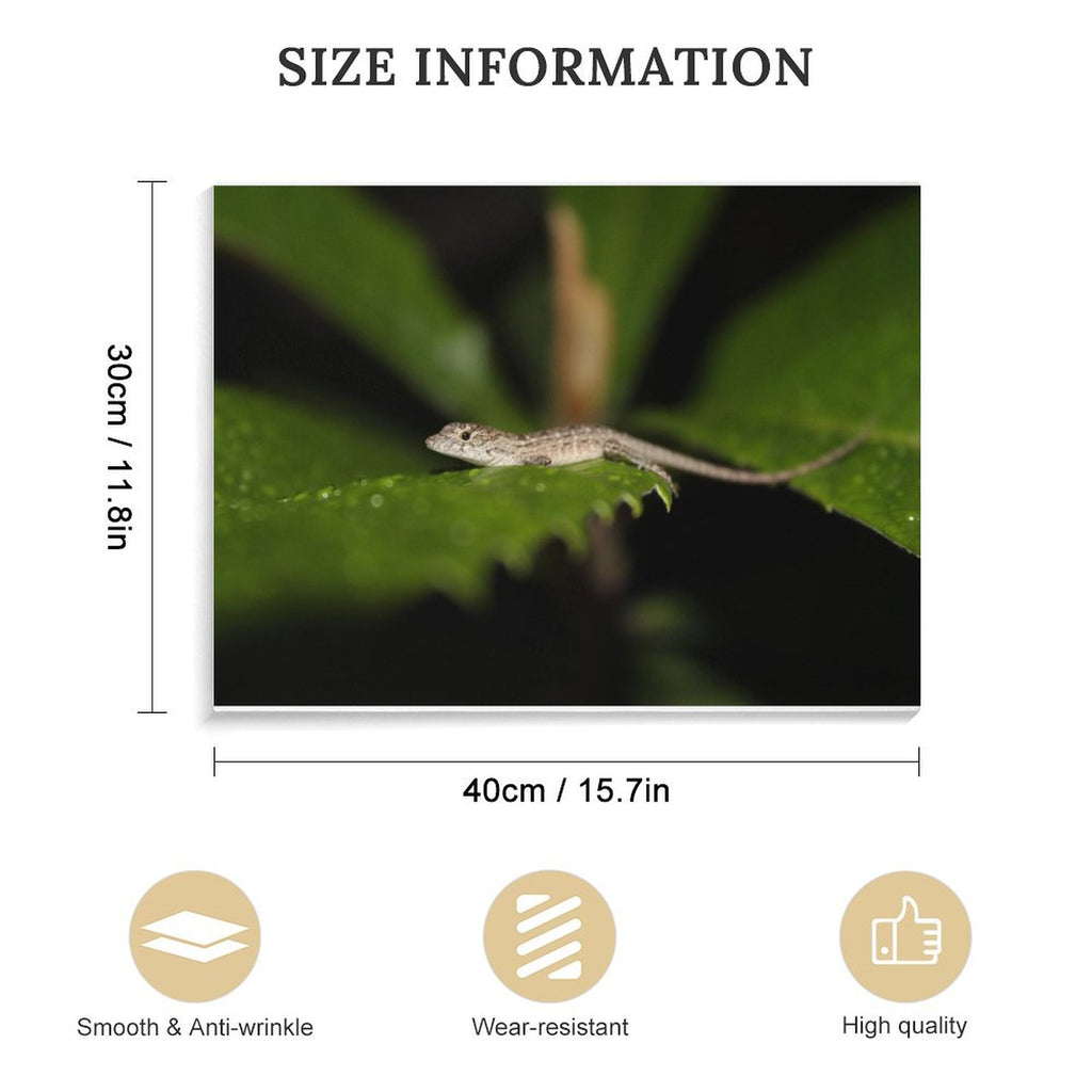 Leaf Lounge: The Lizard’s Retreat Hanging picture Frame Canvas Print 40×30cm (Horizontal)