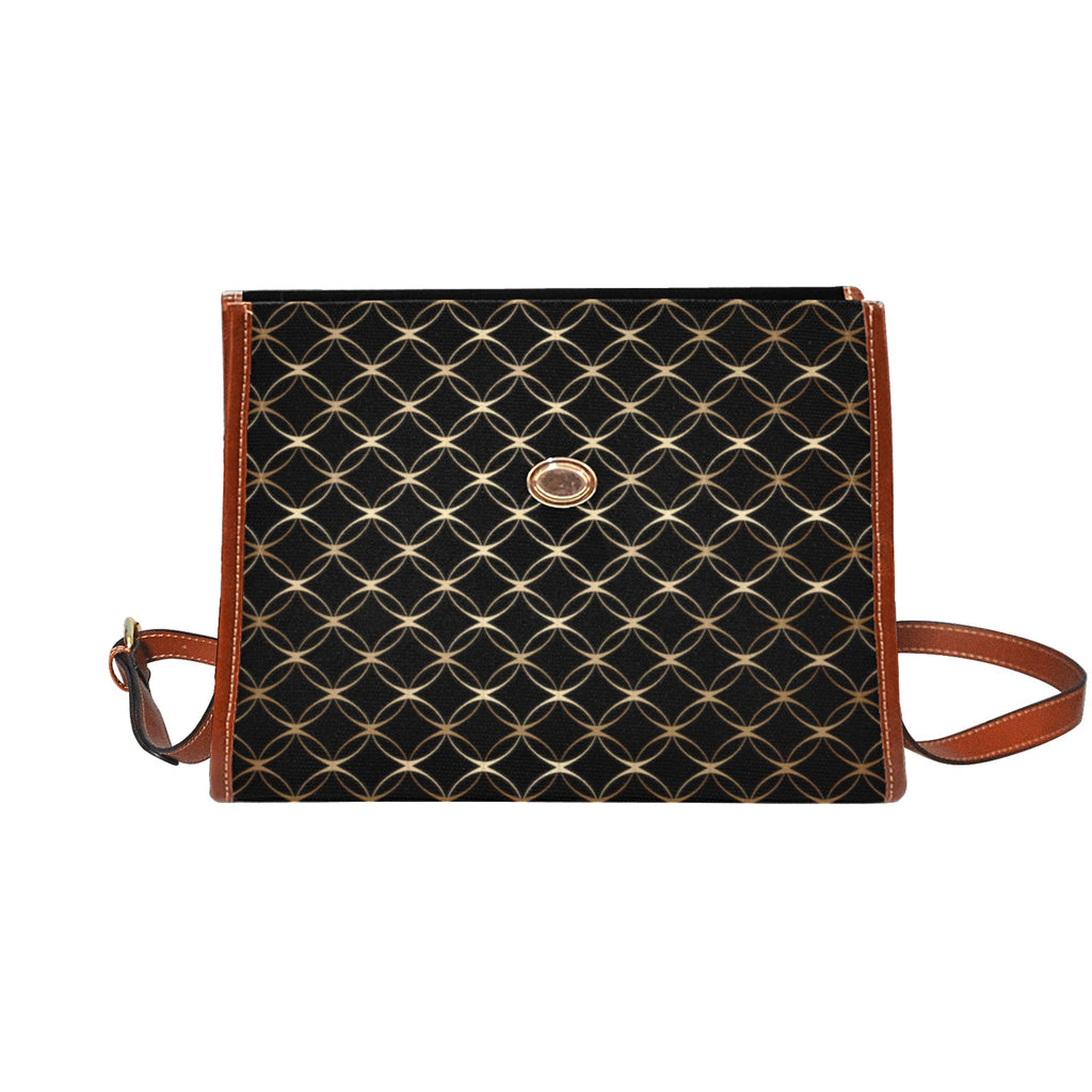Shopksc.com Exclusive Black with Gold Ring Links Geometric Pattern Designs Handbag Fashion 