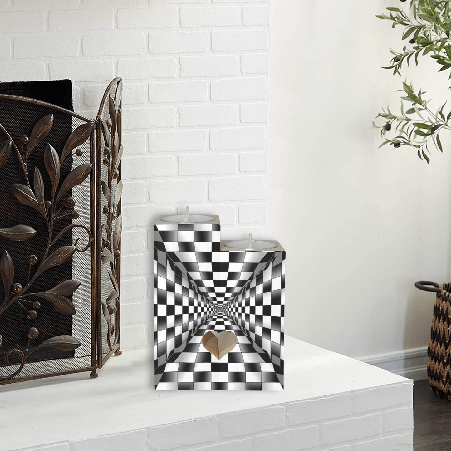 3DSQUAREDESIGNPICCANDLE HOLDER Wooden Candle Holder (Without Candle)