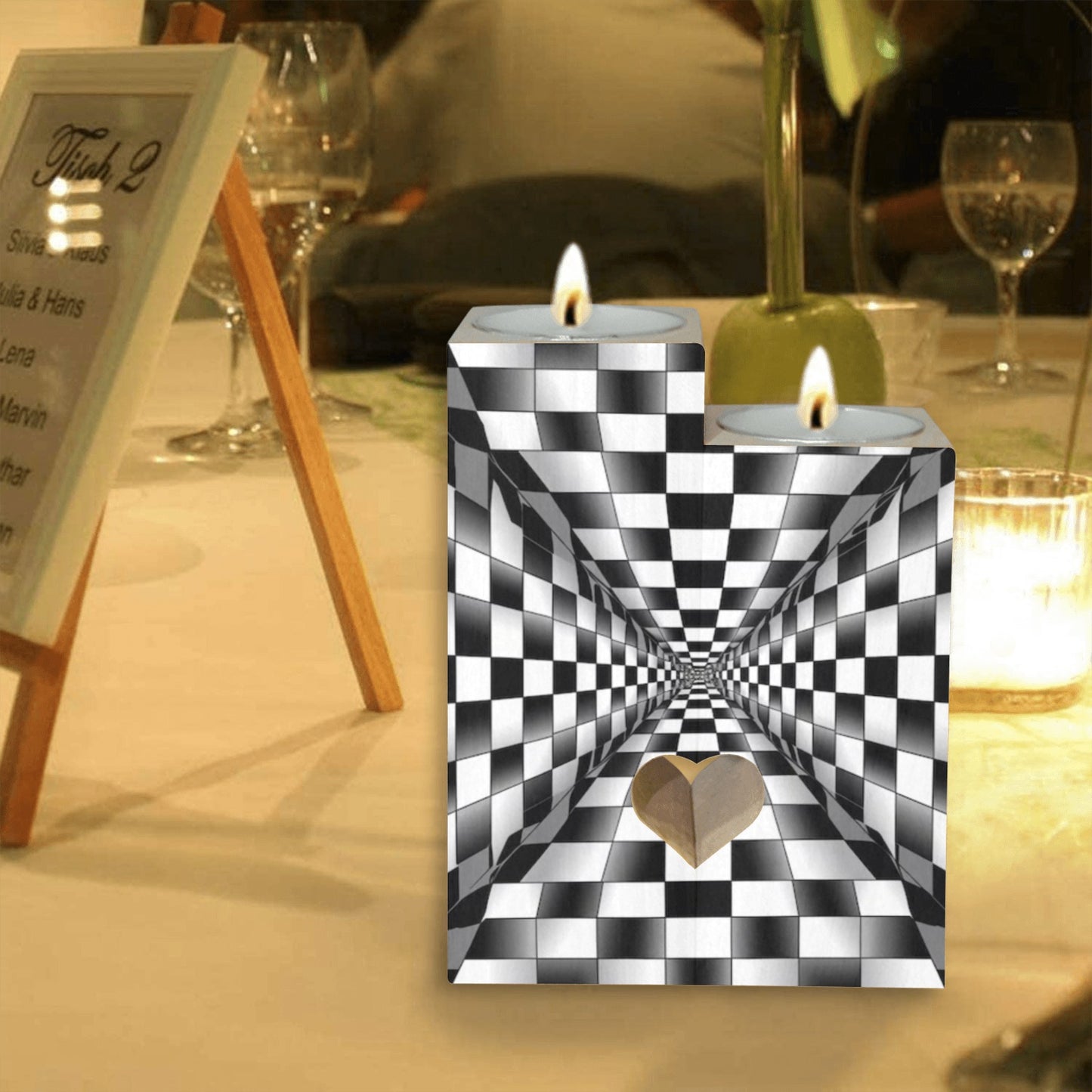 3DSQUAREDESIGNPICCANDLE HOLDER Wooden Candle Holder (Without Candle)