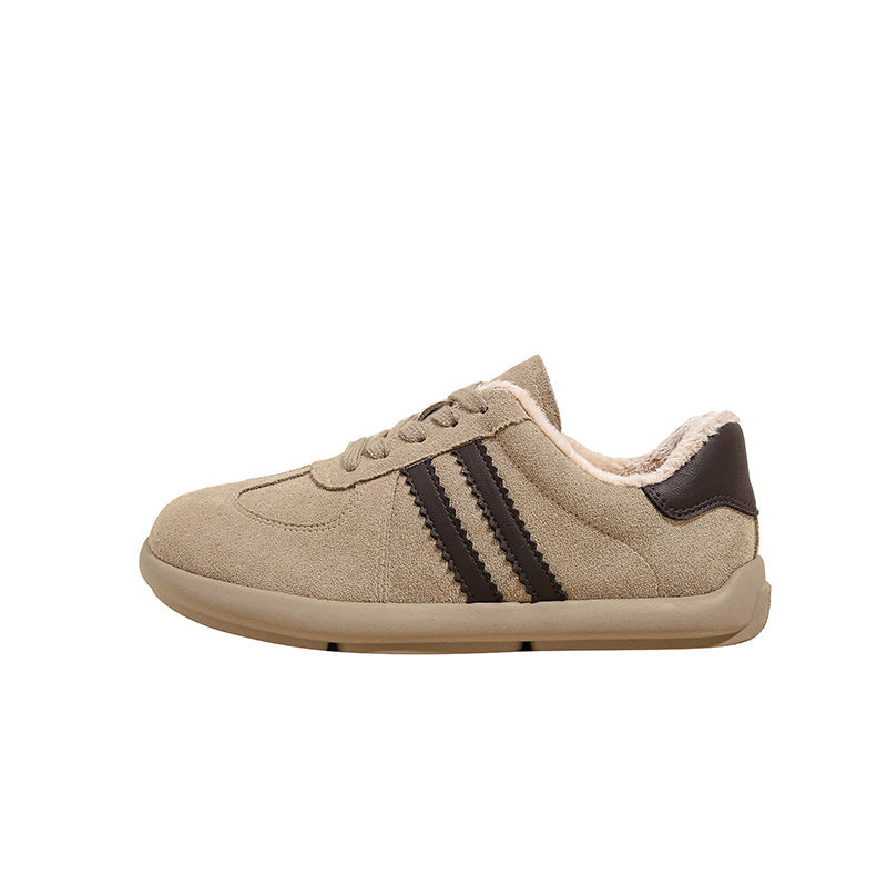 Real soft leather German training shoes women's new autumn retro flat casual shoes plus velvet all white shoes sports women's shoes