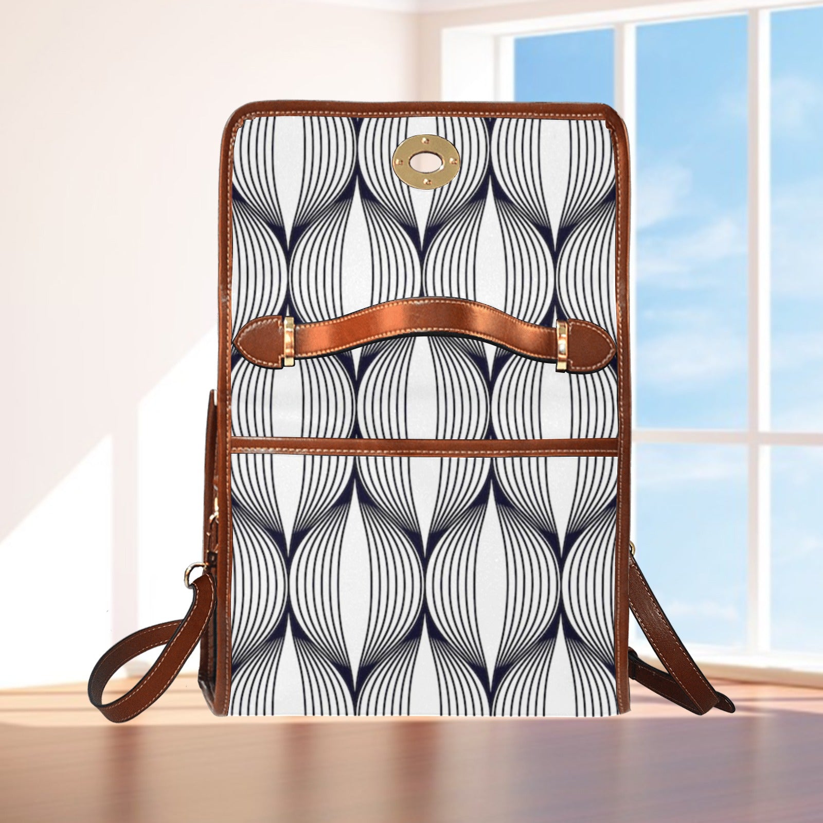 KSC's Custom Design's Waterproof Hand Bag-Brown Handle - 10 Options -Awesome Deal - Pop Art Designs, Polka Dots, Geometric Patterns